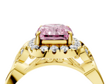 Yellow gold Fancy Pink Radiant  Halo Diamond Engagement Ring with Vintage-Inspired Band and Four-Prong Setting_7