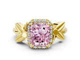 Yellow gold Fancy Pink Radiant  Halo Diamond Floral Band with Four-Prong Setting_55