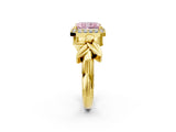 Yellow gold Fancy Pink Radiant  Halo Diamond Floral Band with Four-Prong Setting_57
