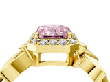 Yellow gold Fancy Pink Radiant  Halo Diamond Floral Band with Four-Prong Setting_59