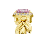Yellow gold Fancy Pink Radiant  Halo Diamond Floral Band with Four-Prong Setting_60