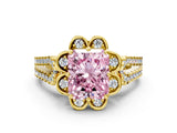Yellow gold Fancy Pink Radiant  Halo Diamond Floral Split Shank Engagement Ring 2