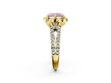 Yellow gold Fancy Pink Radiant  Halo Diamond Floral Split Shank Engagement Ring 4
