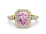 Yellow gold Fancy Pink Radiant  Halo Diamond Pavé Band Ring with Prong Setting_21