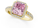 Yellow gold Fancy Pink Radiant  Halo Diamond Pavé Band Ring with Prong Setting_22