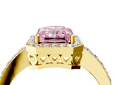 Yellow gold Fancy Pink Radiant  Halo Diamond Pavé Band Ring with Prong Setting_25