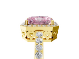 Yellow gold Fancy Pink Radiant  Halo Diamond Pavé Band Ring with Prong Setting_26