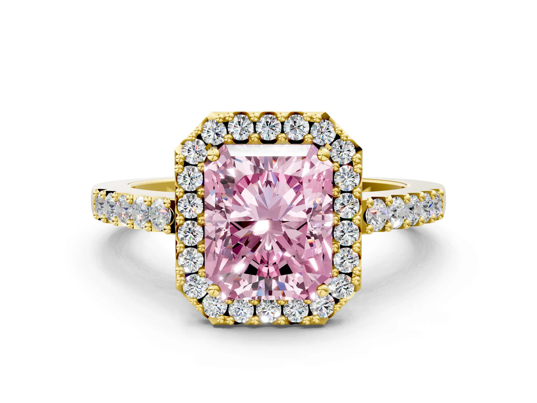 Yellow gold Fancy Pink Radiant  Halo Diamond Pavé Solitaire Ring_51