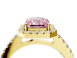 Yellow gold Fancy Pink Radiant  Halo Diamond Pavé Solitaire Ring_55