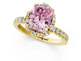Yellow gold Fancy Pink Radiant  Halo Diamond Pave Band Ring with Four-Prong Setting_16
