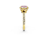 Yellow gold Fancy Pink Radiant  Halo Diamond Pave Band Ring with Four-Prong Setting_17