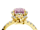 Yellow gold Fancy Pink Radiant  Halo Diamond Pave Band Ring with Four-Prong Setting_19