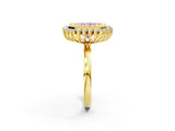 Yellow gold Fancy Pink Radiant  Halo Diamond Ring with Milgrain Edge and Round Prong Setting_28