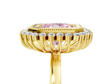 Yellow gold Fancy Pink Radiant  Halo Diamond Ring with Milgrain Edge and Round Prong Setting_31