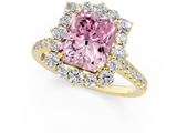 Yellow gold Fancy Pink Radiant  Halo Diamond Ring with Pavé Band and Prong Setting_38