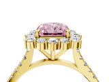 Yellow gold Fancy Pink Radiant  Halo Diamond Ring with Pavé Band and Prong Setting_41