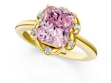 Yellow gold Fancy Pink Radiant  Halo Diamond Ring with Round Cluster Setting, Solitaire Band, and Four-Prong Setting_50