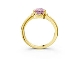 Yellow gold Fancy Pink Radiant  Halo Diamond Ring with Round Cluster Setting, Solitaire Band, and Four-Prong Setting_52