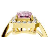 Yellow gold Fancy Pink Radiant  Halo Diamond Ring with Split Shank and Four-Prong Setting_57