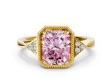 Yellow gold Fancy Pink Radiant  Halo Diamond Ring with Tapered Band and Four-Prong Setting_7