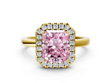 Yellow gold Fancy Pink Radiant  Halo Diamond Solitaire with Pavé Band and Four-Prong Setting_75