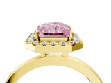 Yellow gold Fancy Pink Radiant  Halo Diamond Solitaire with Pavé Band and Four-Prong Setting_79