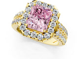 Yellow gold Fancy Pink Radiant  Halo Diamond Split Shank Engagement Ring with Prong Setting_58