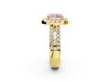 Yellow gold Fancy Pink Radiant  Halo Diamond Split Shank Engagement Ring with Prong Setting_59