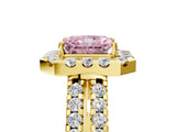 Yellow gold Fancy Pink Radiant  Halo Diamond Split Shank Engagement Ring with Prong Setting_62