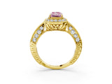 Yellow gold Fancy Pink Radiant  Halo Diamond Split Shank Ring with Milgrain Detail_50
