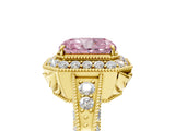 Yellow gold Fancy Pink Radiant  Halo Diamond Split Shank Ring with Milgrain Detail_52