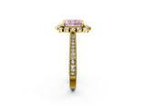 Yellow gold Fancy Pink Radiant  Halo Milgrain Pave Diamond Ring with Four-Prong Setting 2