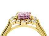 Yellow gold Fancy Pink Radiant  Halo Milgrain Pave Diamond Ring with Four-Prong Setting 4
