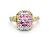 Yellow gold Fancy Pink Radiant  Halo Pavé Diamond Engagement Ring with Four-Prong Setting_26