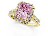Yellow gold Fancy Pink Radiant  Halo Pavé Diamond Engagement Ring with Four-Prong Setting_27