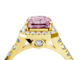 Yellow gold Fancy Pink Radiant  Halo Pavé Diamond Engagement Ring with Four-Prong Setting_30