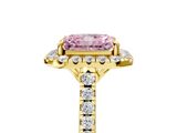 Yellow gold Fancy Pink Radiant  Halo Pavé Diamond Engagement Ring with Four-Prong Setting_8