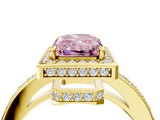 Yellow gold Fancy Pink Radiant  Halo Pave Band Solitaire Ring with Prong Setting_70