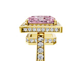 Yellow gold Fancy Pink Radiant  Halo Pave Band Solitaire Ring with Prong Setting_71