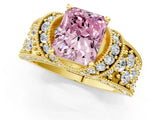 Yellow gold Fancy Pink Radiant  Halo Pave Diamond Engagement Ring with Milgrain Detailing_50