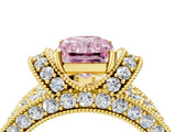 Yellow gold Fancy Pink Radiant  Halo Pave Diamond Engagement Ring with Milgrain Detailing_53