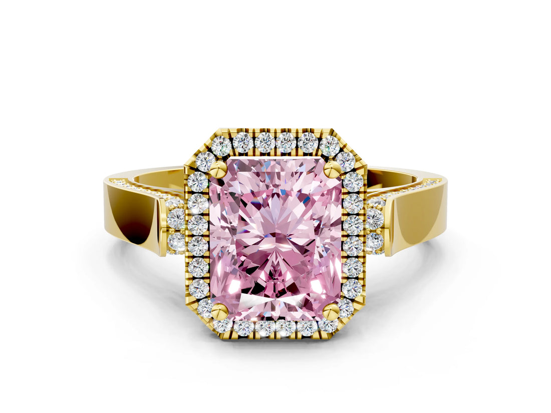 Yellow gold Fancy Pink Radiant  Halo Pave Split Shank Prong Setting Ring_25