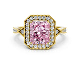 Yellow gold Fancy Pink Radiant  Halo Round Diamond Milgrain Pave Engagement Ring_3