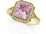 Yellow gold Fancy Pink Radiant  Halo Round Diamond Milgrain Pave Engagement Ring_4
