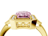 Yellow gold Fancy Pink Radiant  Halo Round Diamond Milgrain Pave Engagement Ring_7