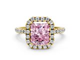 Yellow gold Fancy Pink Radiant  Halo Round Diamond Pavé Band Four-Prong Ring_3