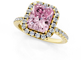 Yellow gold Fancy Pink Radiant  Halo Round Diamond Pavé Band Four-Prong Ring_4