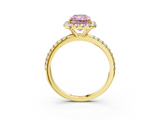 Yellow gold Fancy Pink Radiant  Halo Round Diamond Pavé Band Four-Prong Ring_6