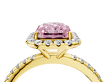Yellow gold Fancy Pink Radiant  Halo Round Diamond Pavé Band Four-Prong Ring_7