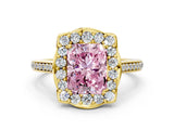 Yellow gold Fancy Pink Radiant  Halo Round Diamond Pave Band with Four-Prong Setting_38